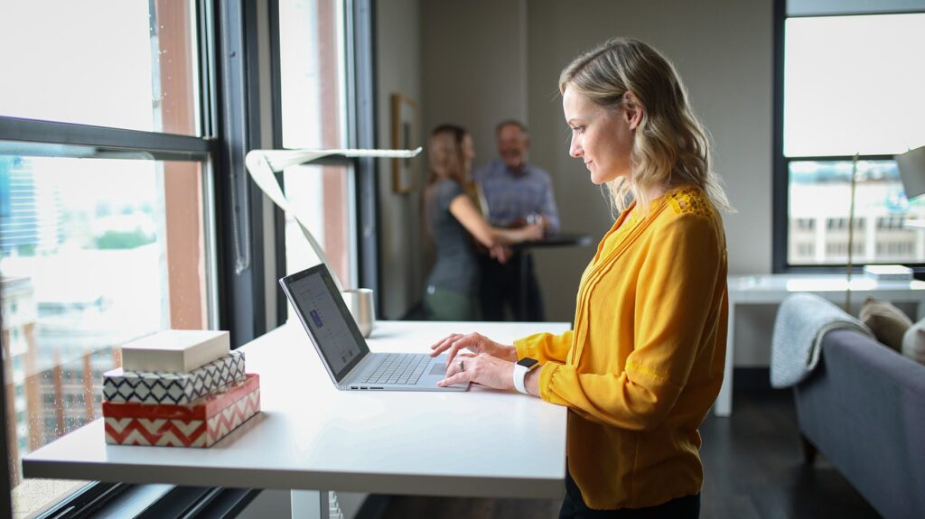 standing desk, woman, office, workspace, working, caucasian, standing desk, standing desk, standing desk, standing desk, standing desk